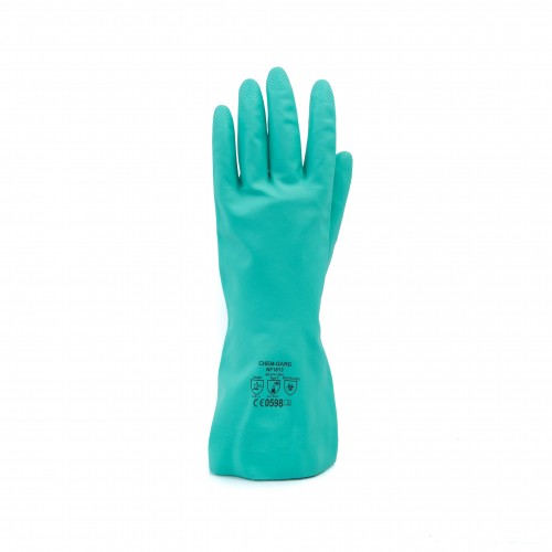NF1813 Chem-Gard Green Flocklined Chemical Resistant Nitrile Gloves 18 mil Thick 13" Long For Chemical Handling
