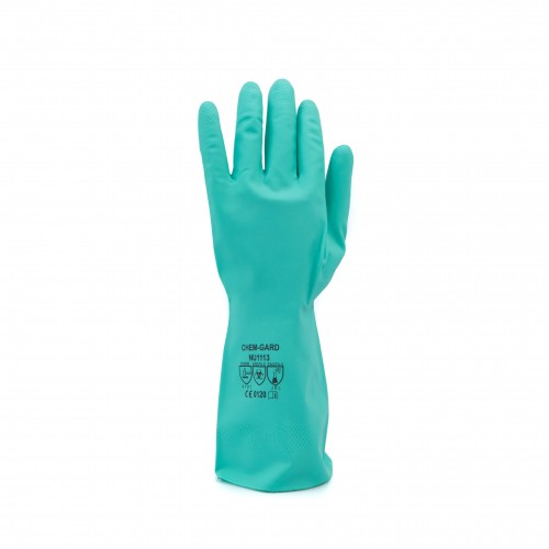 NU1113 Chem-Gard Green Unlined Chemical Resistant Nitrile Gloves 11 mil Thick 13" Long For Chemical Handling