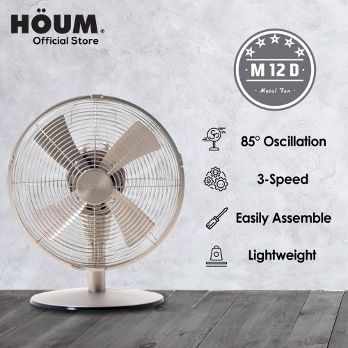 HOUM M12D Desk Fan 12 Inches 3 Speeds Metal Blades