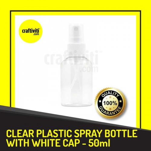 CRAFTIVITI - Clear Plastic PET Spray Bottle with White Cap (Mist Spray) - 50ml