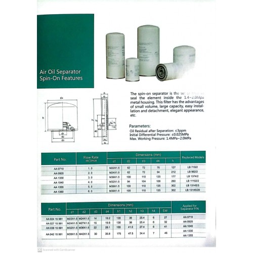 AA 0710 Apureda Air filter &  Oil separator Series